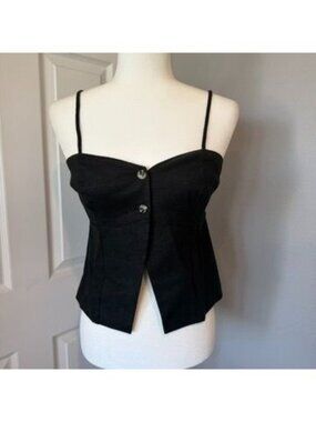 Favorite Daughter Black Linen Blend Sweetheart Smocked Cami Top Size Small NWT